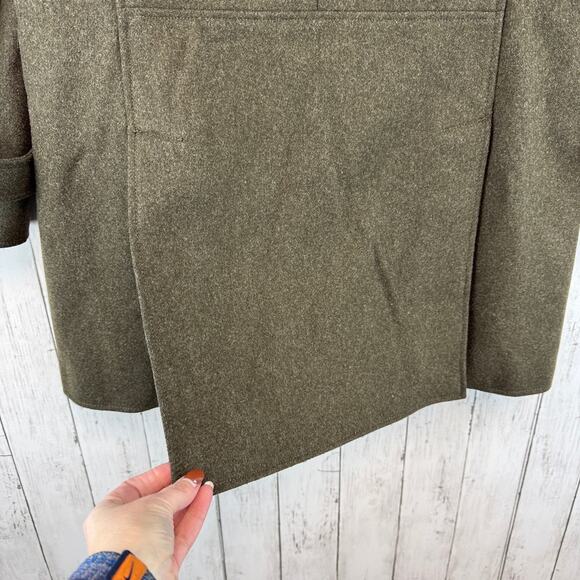 VTG J. Crew Army Green Wool Toggle Closure Duffle Coat with Fur Hood Size Large - Picture 4 of 13